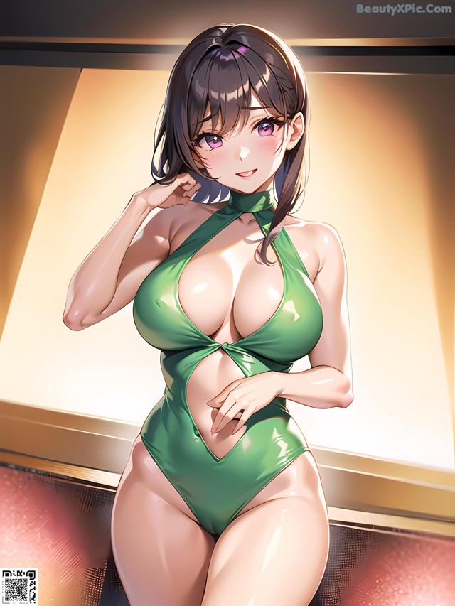 Hentai - 华彩繁花 Set 1 20230602 Part 32 No.129583 A woman in a green bathing suit posing for the camera.