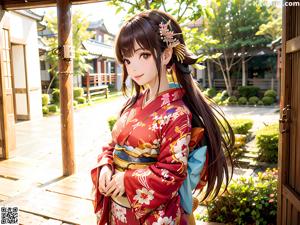 A woman in a kimono is posing for the camera.