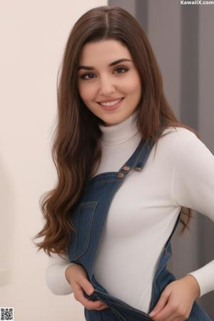 A woman in a school uniform posing for a picture.