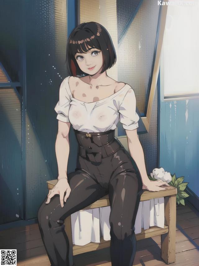 A woman sitting on top of a wooden bench.