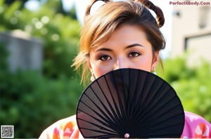 A naked asian woman sitting on a bench in a park.