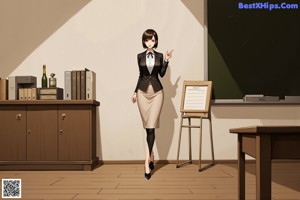 A woman in a suit and tie leaning against a window.