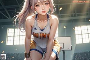 A woman holding a basketball on a basketball court.