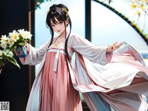 A woman in a kimono standing in front of a building.