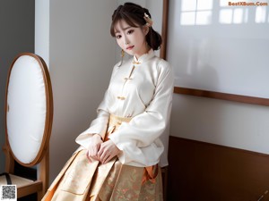 A woman in a white robe sitting on a bathtub.